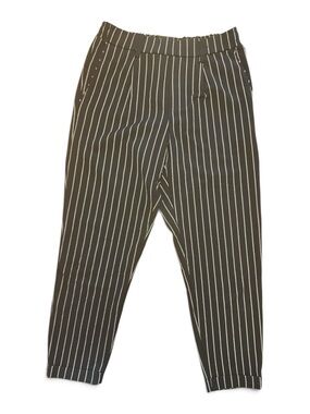 Bershka M Black Pinstripe Tapered Ankle Pants Pull On Trousers